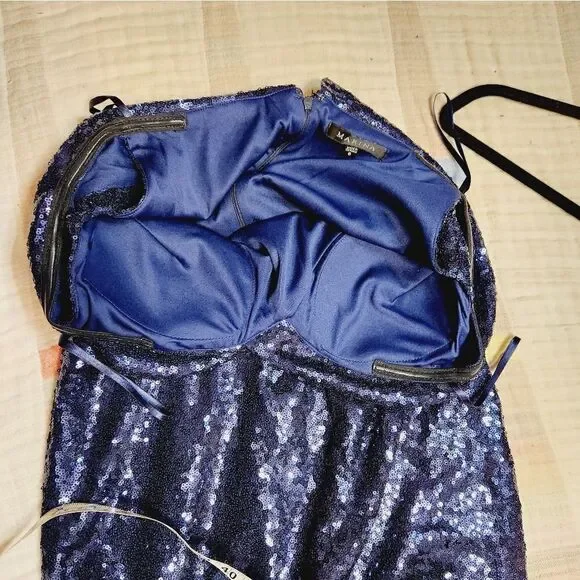 NEW! Marina shawl collar off shoulder sequined floor length mermaid gown sz 6 Maxi